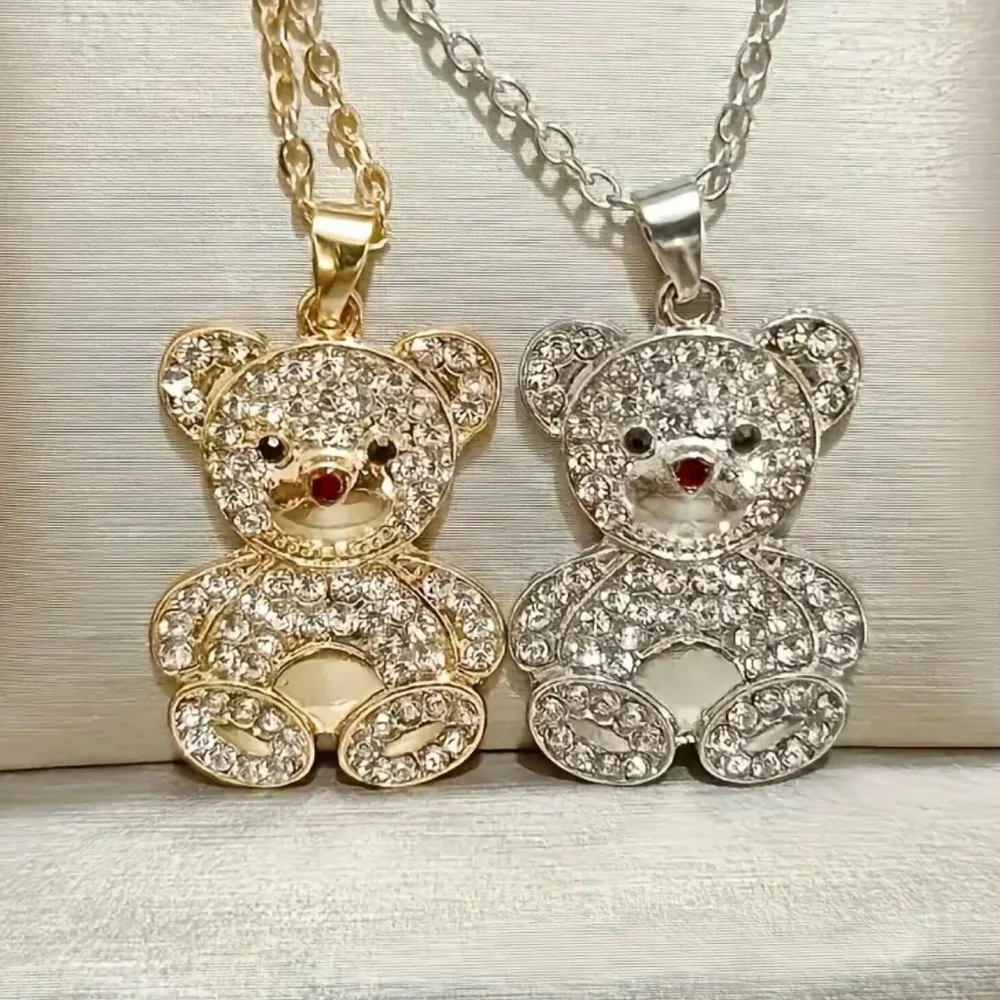 NEW CUTE Teddy Bear Silver 925 Filled Sapphire Pendant Necklace